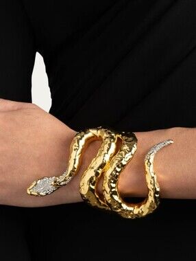 RARE NEW Alexis Bittar Serpent Snake Crystal Cuff Bracelet 14k gold plated  $645